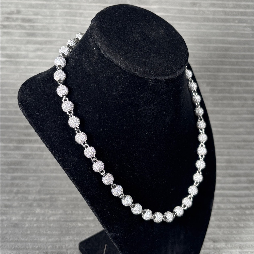 Iced - Bling Beaded Silver 18” Necklace Quality Costume Unmarked